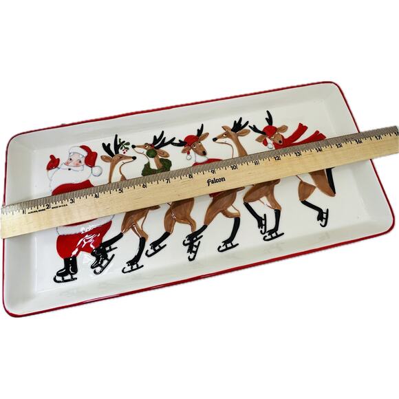 Department 56 Skating Santa & Reindeer Ceramic Tray NWT 56.91986 Retired - Picture 8 of 9